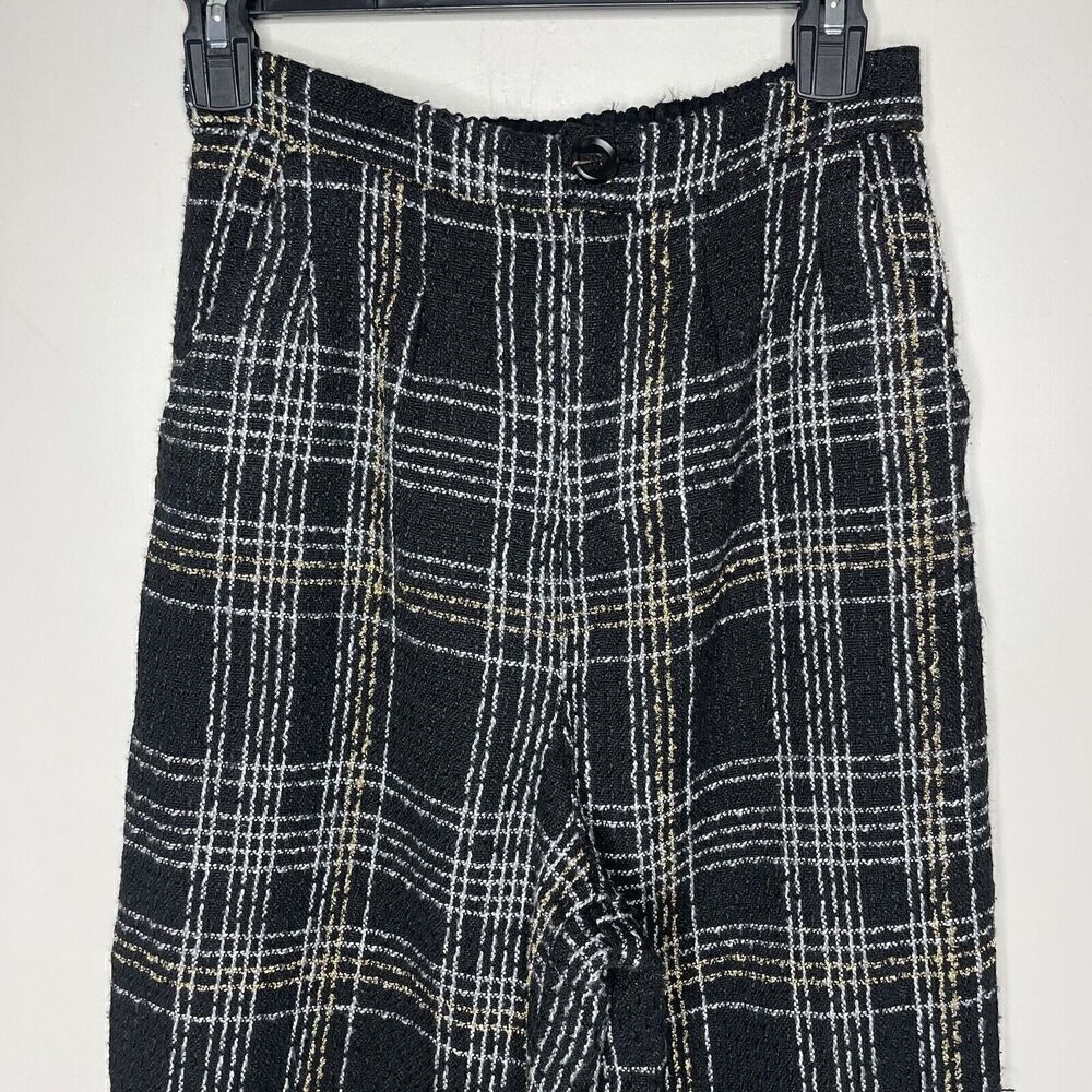 SLATE & WILLOW Pants Womens Small Black Tweed Wide Leg Trousers Plaid - Picture 5 of 15